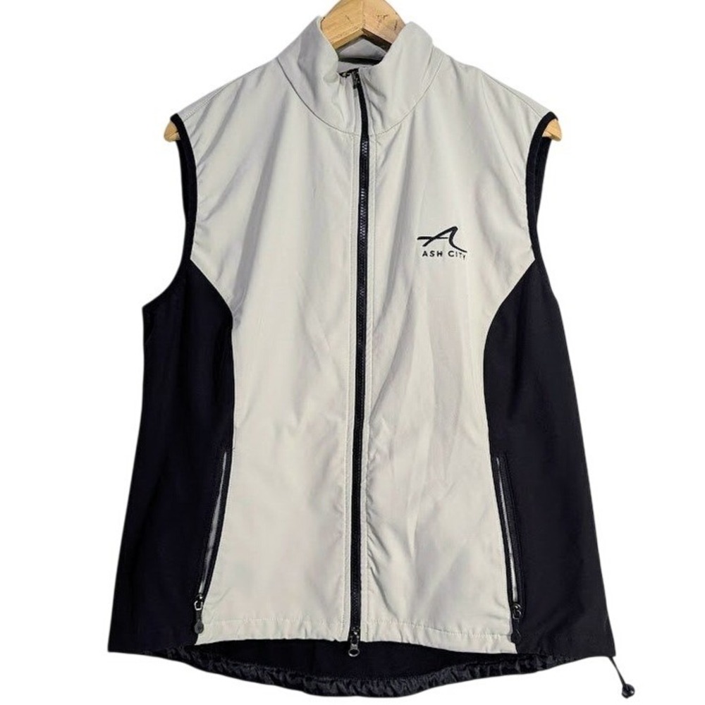 Ash City Mens Performance Vest L Beige Black Full Zip Mock Neck Activewear